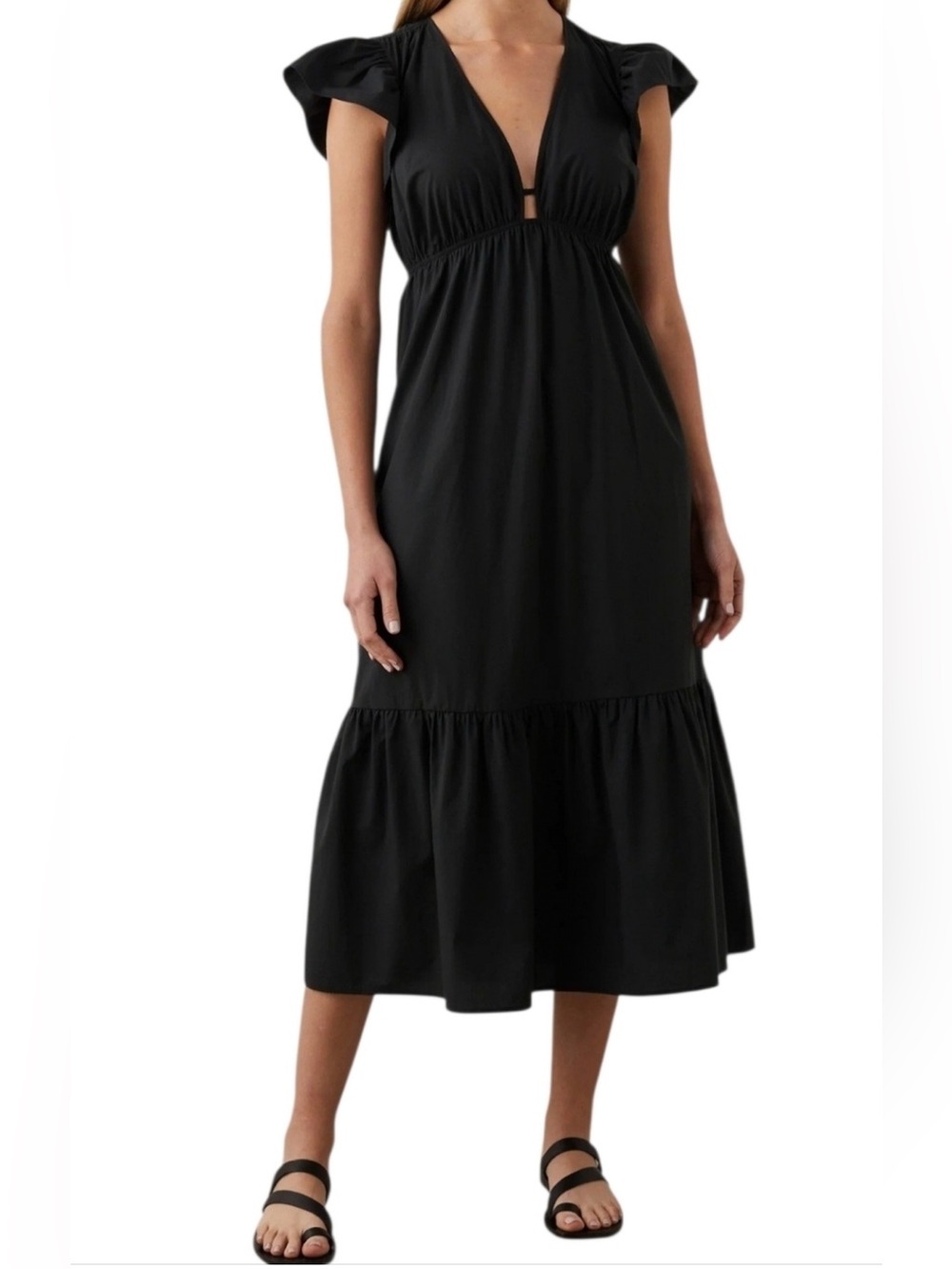 Rails Tina Flutter Sleeve Tiered Midi Dress Cotton Poplin Boho Sundress XL